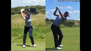 Justin Thomas golf swing  Long Iron faceon amp downtheline July 2017 [upl. by Anoynek]